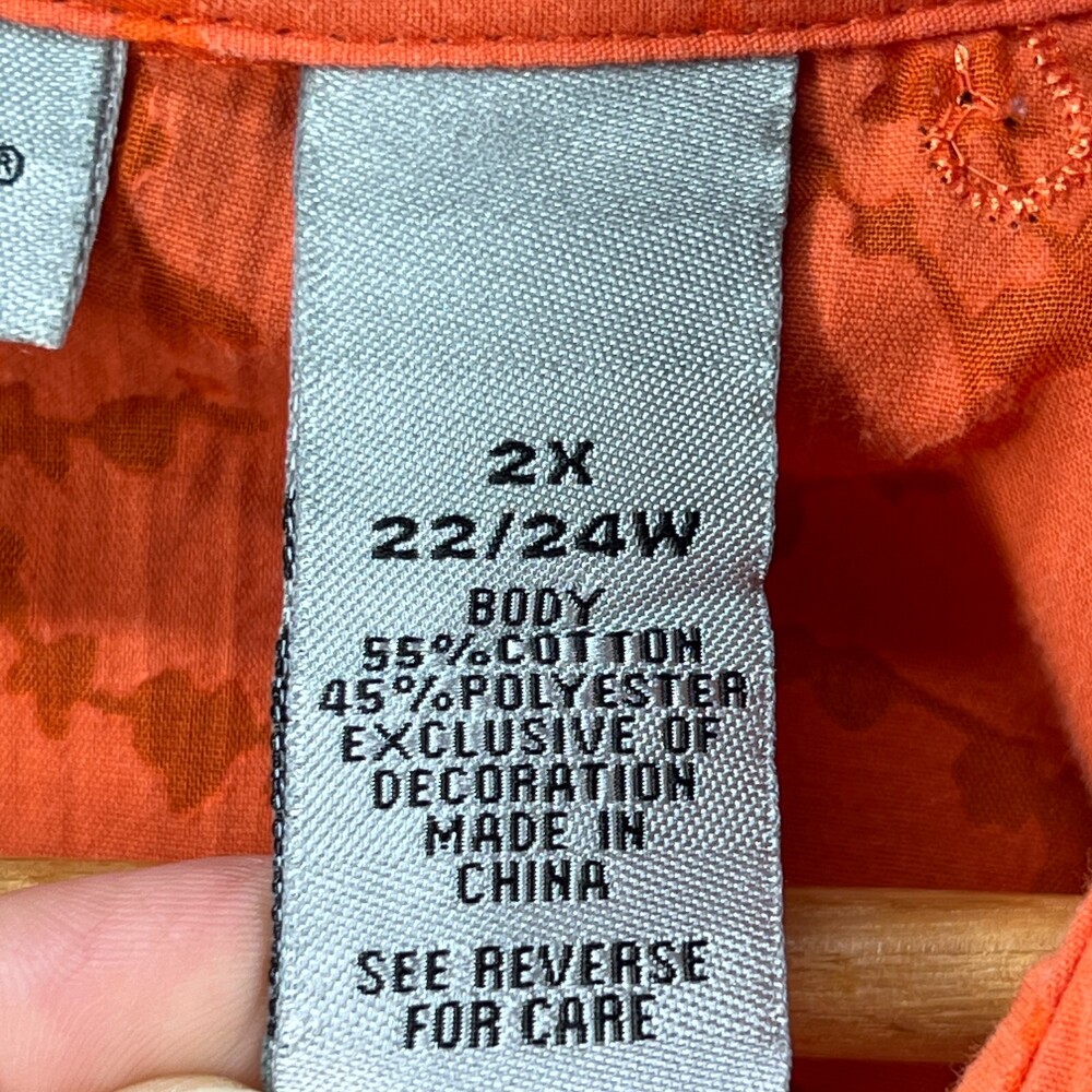 Liz and Me Catherines Shirt Women 2X 22W 24W Orange Shadow Floral Shimmer Boxy - Picture 6 of 12